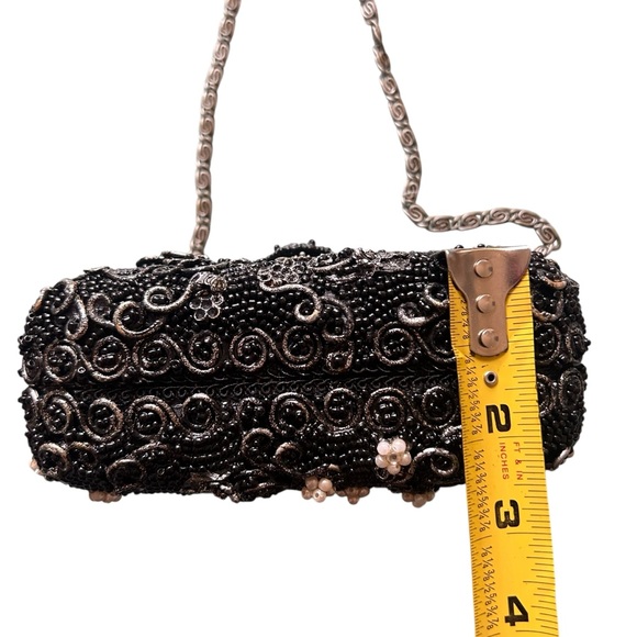 Mary Frances Black Beaded Pearl Rhinestone Silver Evening Shoulder Bag EC - Picture 16 of 16